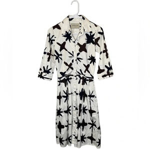 Samantha Sung Audrey Shirtdress White/Navy/Brown Print Stretch Cotton Size 0